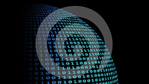 Planet earth with binary data code number on black background. A