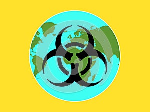 Planet earth with a biohazard sign. World pandemic COVID-19. Coronavirus 2019-nCoV, middle east respiratory syndrome. Vector