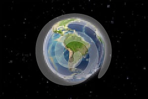 Planet earth on a black background with large pixel effect