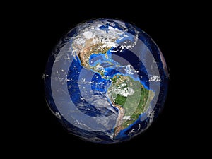 Planet earth on black background view from space 3d