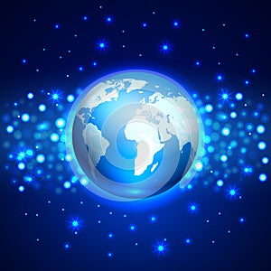 Planet Earth on blue space background