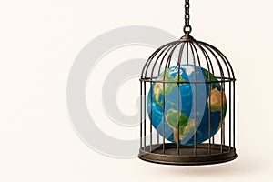 Planet Earth in a cage. Space for text.