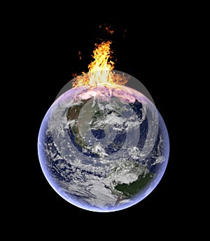 Planet earth cathing fire