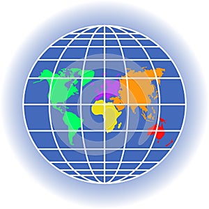 Planet Earth with continents, meridians, latitudes