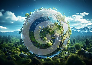 Planet Earth covered in generic vegetation, in a concept of environment, ecology, sustainability, biodiversity and climate change.