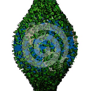 Planet earth covered with the leaves. Eco globe.