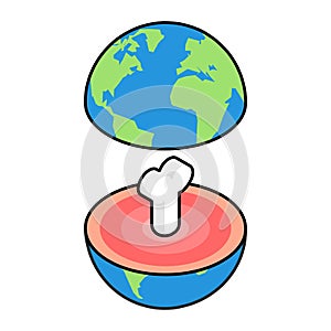 Planet earth in cut with bone. structure of planet