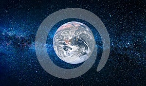 Planet Earth in deep space next to the Milky Way