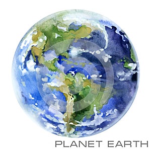 Planet Earth. Earth watercolor background.