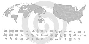 Planet Earth. The Earth, World Map on white background. States of America territory. North America. Vector illustration. EPS 10