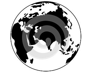 Planet Earth - Europe, Africa, Oceania - vector silhouette picture of the Earth`s hemisphere. Eurasia map for sign or logo.