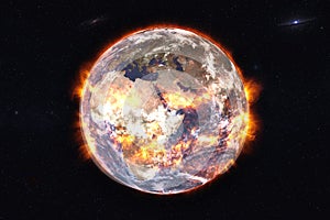 Planet Earth explosion with fire