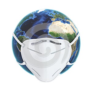 Planet Earth with Face Pollution Mask