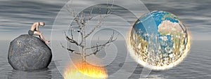 Planet earth on fire - 3d rendering