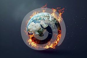 Planet Earth in fire. Global warming and mass extinction concept photo