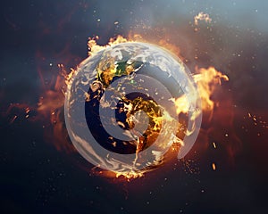 Planet Earth in fire. Global warming and mass extinction concept photo