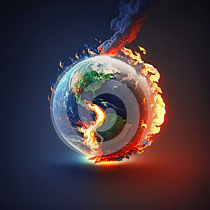 Planet Earth on fire. Symbolizing Climate change, Global Warming, or other planetary catastrophe. Generative AI