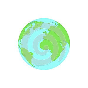 Planet earth in a flat style is isolated on a white background. Web icon. Continents on the ball. Vector