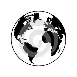 Planet Earth globe world silhouette black and white icon vector