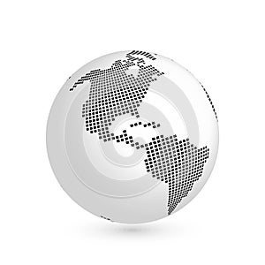 Planet Earth globe with black squared map of continent America. 3D vector illustration with shadow isolated on white