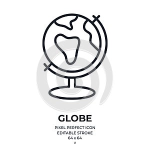 Planet Earth globe editable stroke outline icon isolated on white background flat vector illustration. Pixel perfect. 64 x 64