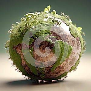 Planet Earth globe with green leaves. Concept of world environment day, save the Earth, Earth day, ecological concept. Created