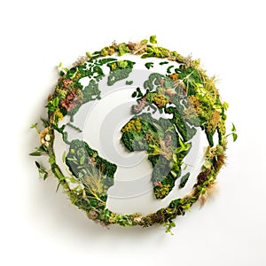 Planet Earth globe with green leaves. Concept of world environment day, save the Earth, Earth day, ecological concept. Created