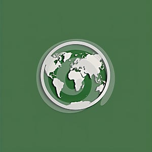 Planet Earth or globe icon on green background .