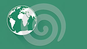 Planet Earth or globe icon on green background with copy space.