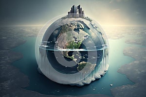 Planet earth globe illustration - global warming problem, freezing. Cooling, ice age, ecology, problem and environment concept ,