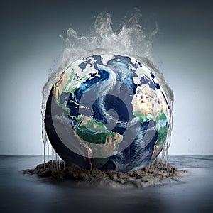 Planet earth globe illustration - global warming problem, freezing. Cooling, ice age, ecology, problem and environment concept ,