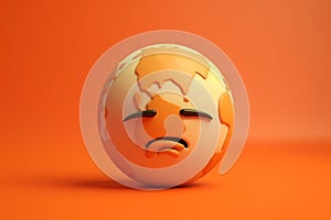 Planet earth globe with sad face. Generative AI