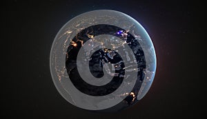 Planet Earth Globe from space night lights, generative AI