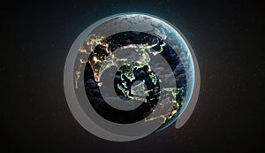 Planet Earth Globe from space night lights, generative AI