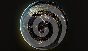 Planet Earth Globe from space night lights, generative AI