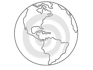 Planet Earth, globe vector linear picture. Outline. North and South America. Central America. The Atlantic Ocean and the Pacific O