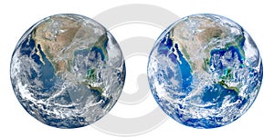 Planet Earth Globe view from space isolated on white background.