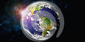 Planet earth globe view from space showing realistic earth surface and world map