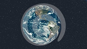 Planet earth globe view from spaceflight with realistic earth surface from space