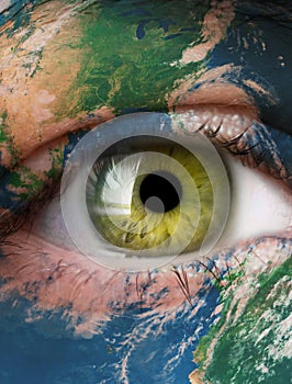 Planet earth and green human eye