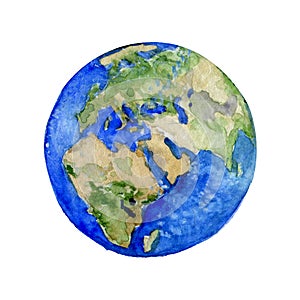 Planet Earth hand drawn watercolor clip art