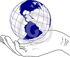 Planet earth in the hand Occident sketch photo