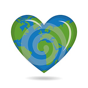 Planet Earth heart shape symbol Vector Illustration