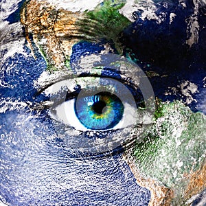 Planet earth and human eye