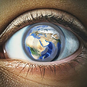 Planet earth in human eye