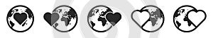 Planet Earth icon with heart symbol. World health day concept