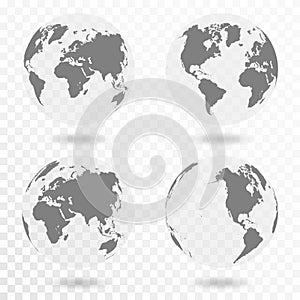 Planet Earth icon set. Earth globe isolated on transparent background