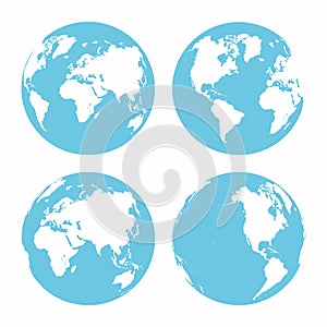 Planet Earth icon set. Earth globe on white background. Different parts of planet