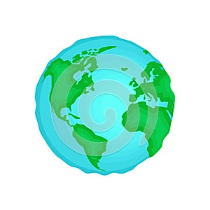 Planet Earth icon. World map in globe shape symbol. South and North America, Africa and Europe continents and oceans