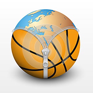 Planet Earth inside basketball ball photo